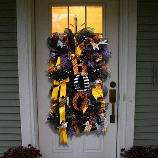 Halloween Spooky Pumpkin Spiderweb Wreath for Door Decor