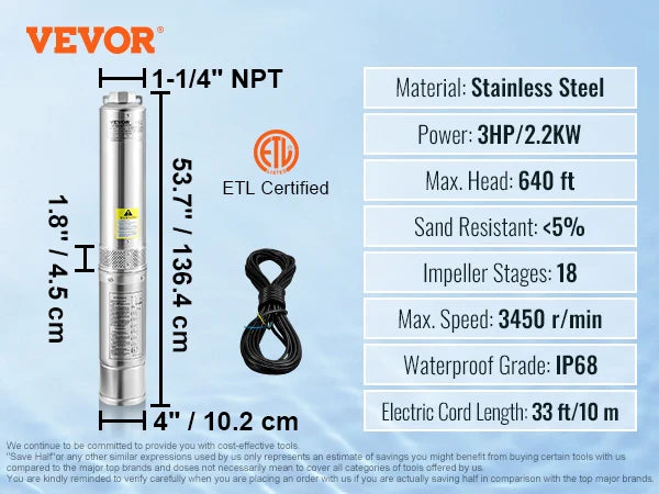 SucceBuy Stainless Steel Deep Well Submersible Pump
