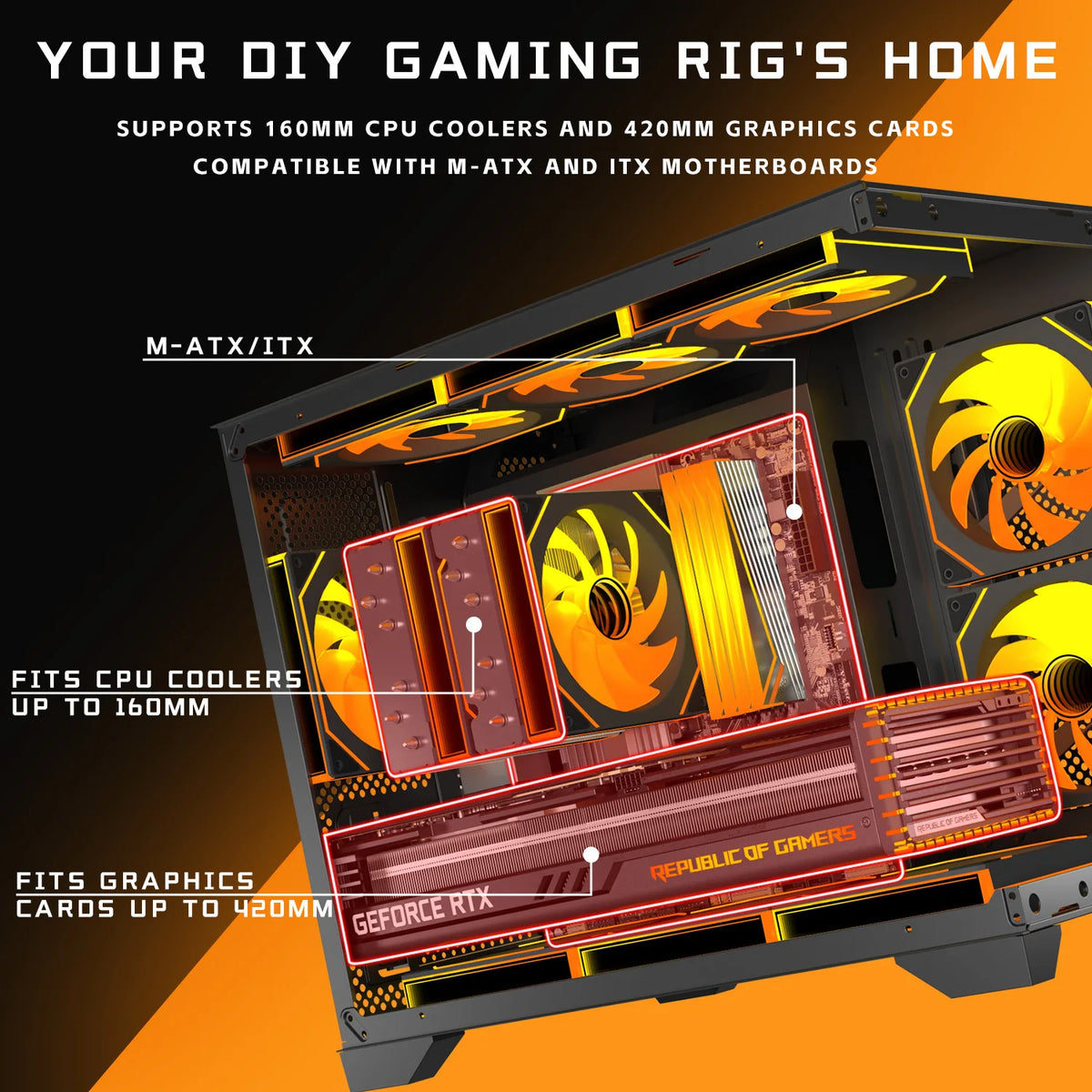 Panoramic Tempered Glass Gaming PC Case With ARGB Fans
