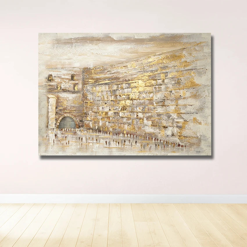 Original Western Wall Canvas Picture, Textured Jewish Canvas Wall Art, Unframed Jerusalem Kotel Wall Oil Painting, Hand-painted