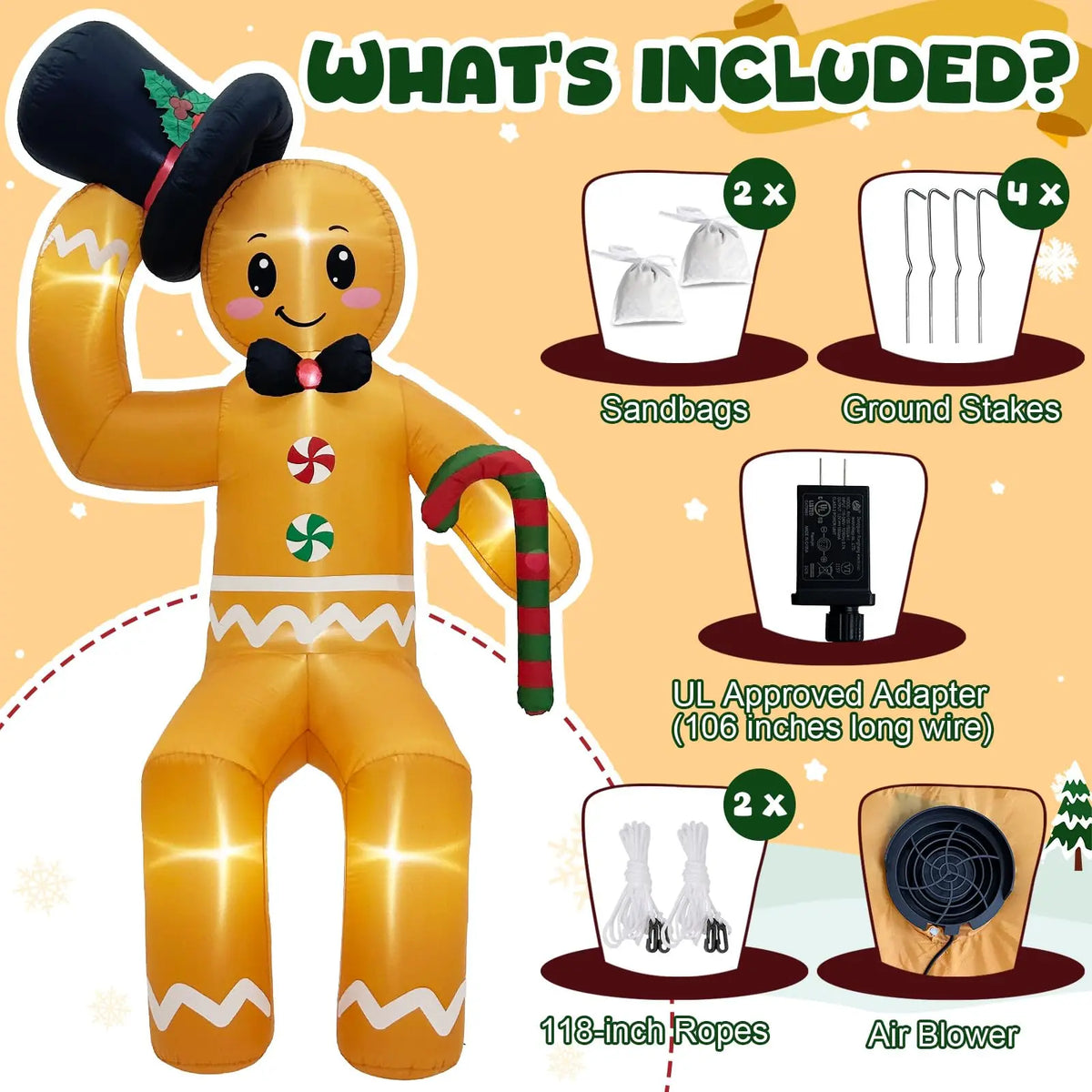 AlliLit LED Christmas Gingerbread Man Inflatable Decor