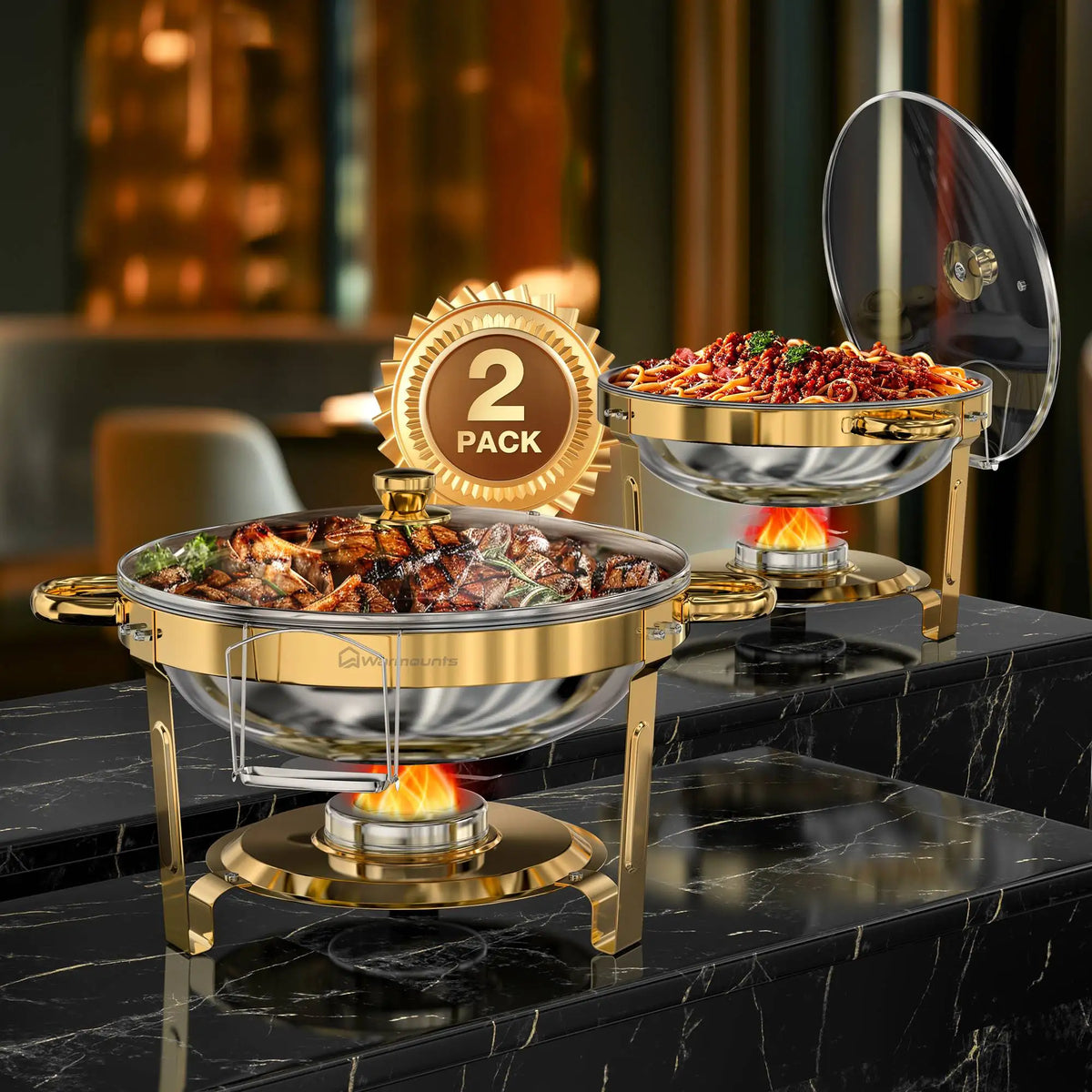 5Qt Round Stainless Steel Chafing Dishes Buffet 2 To 4 Pack