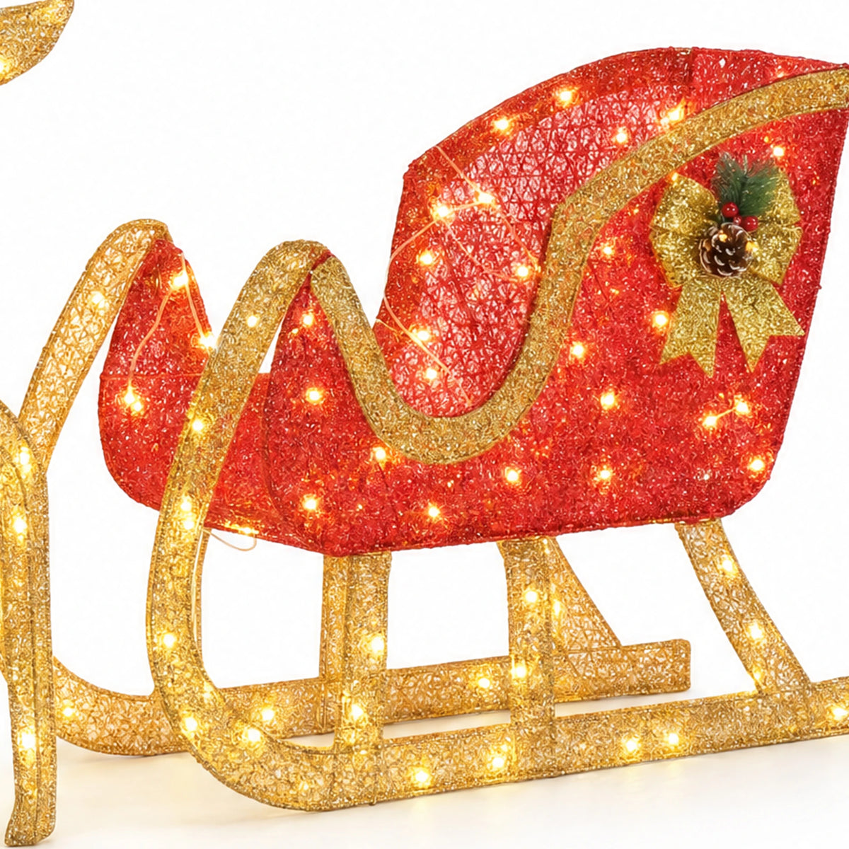 Lighted Christmas Reindeer And Sleigh Outdoor Decoration