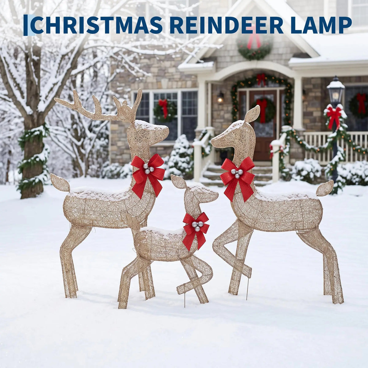 HiMISS Lighted Christmas Deer Family Decoration Set