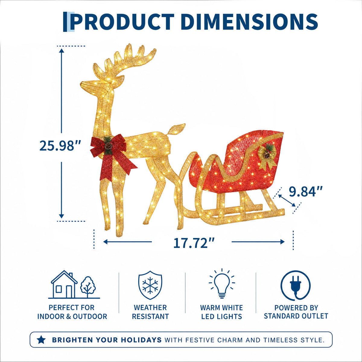 Lighted Christmas Reindeer And Sleigh Outdoor Decoration