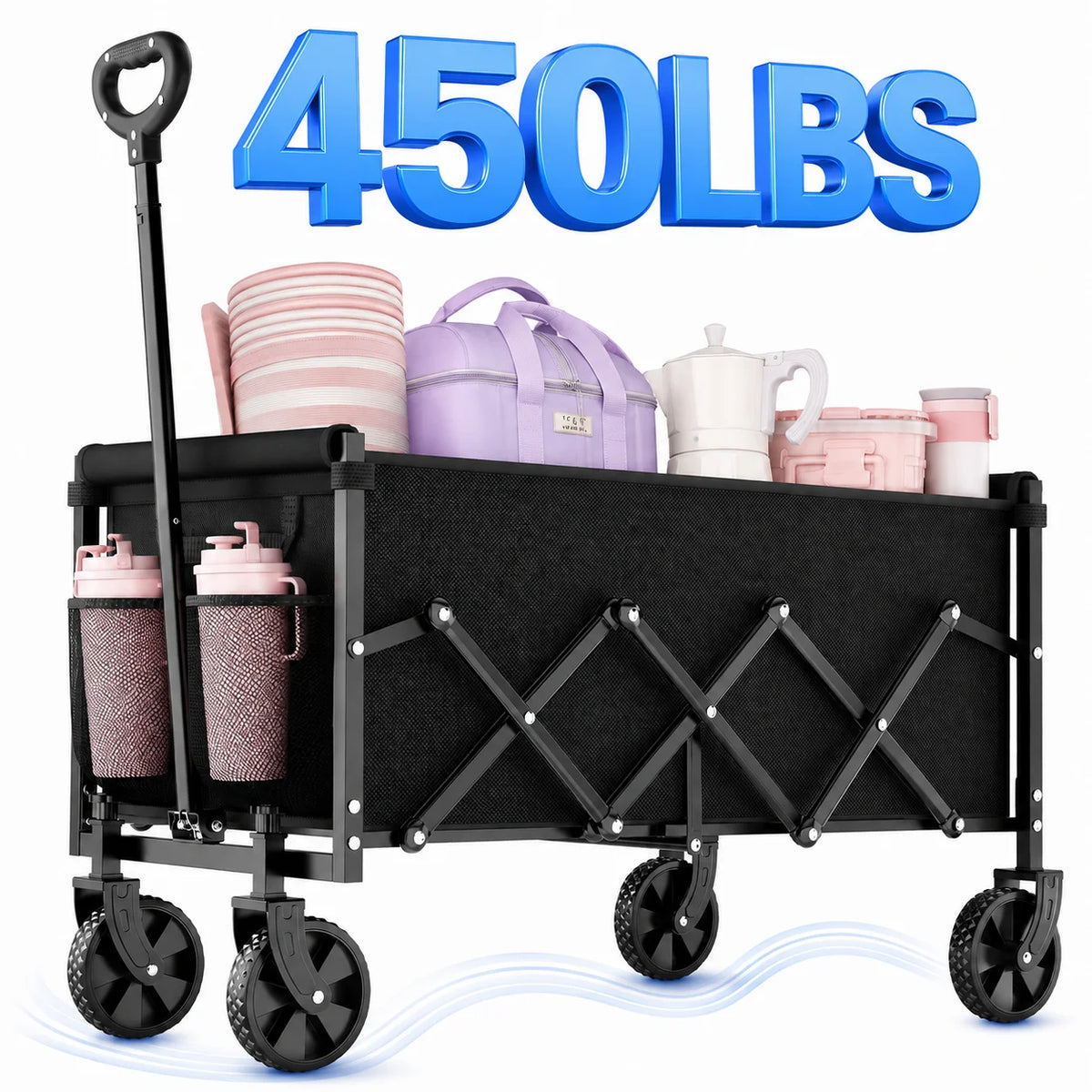 Heavy Duty Folding Garden Wagon With Adjustable Handle
