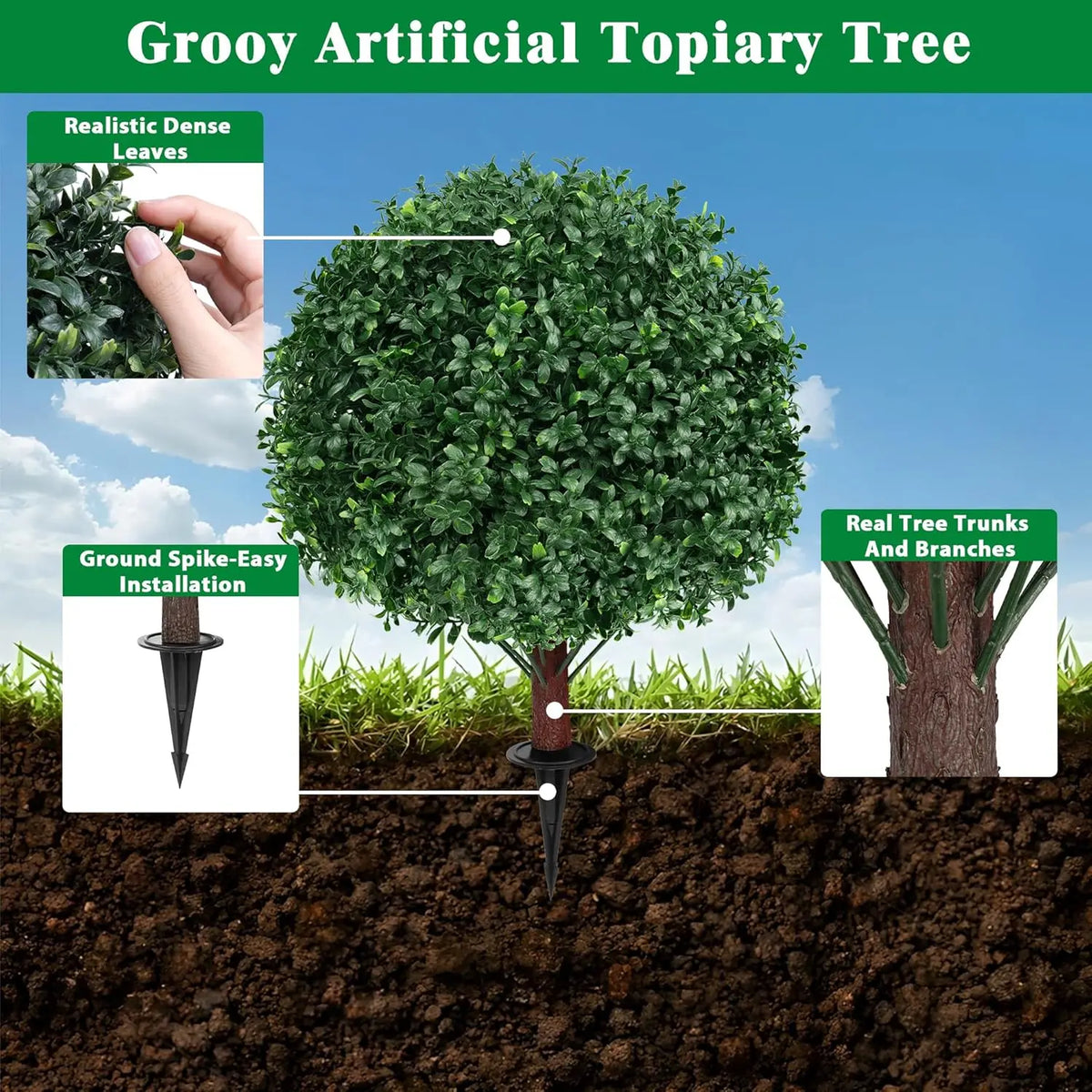 Artificial Boxwood Topiary Ball Tree With Ground Spike