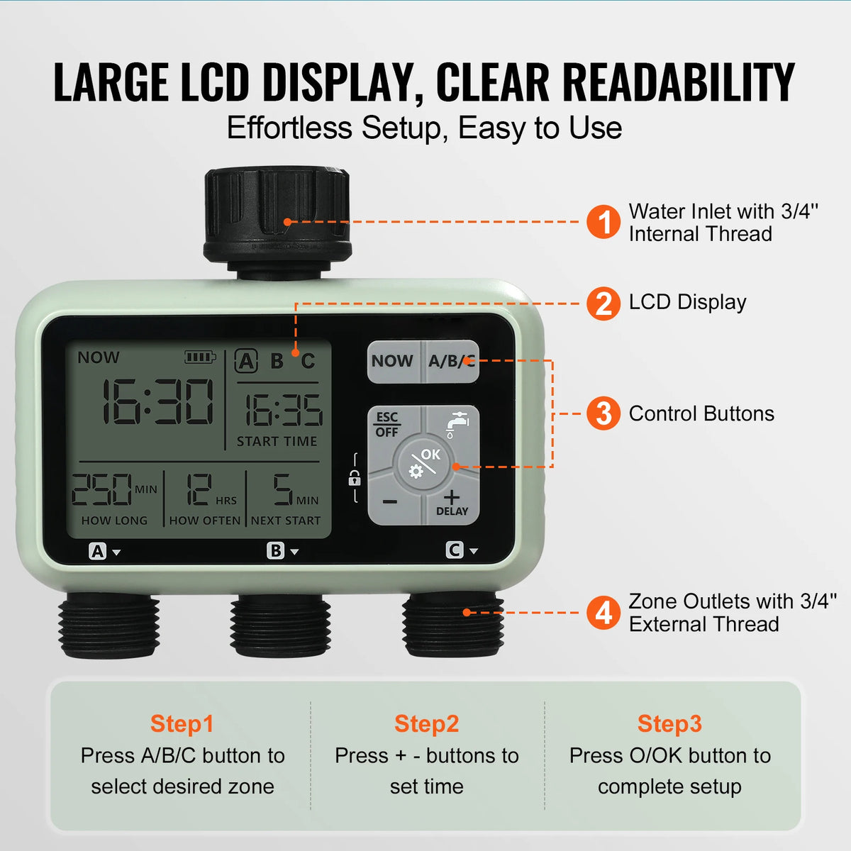 SucceBuy 3 Outlet Lcd Water Timer With Rain Delay