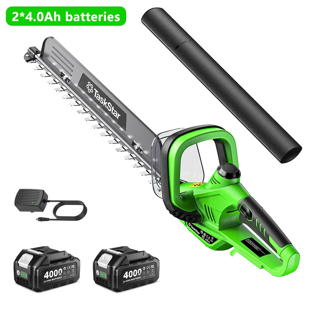 TaskStar 22" Electric Hedge Trimmer with 180° Rotatable Handle & Debris Remover & 550mm SK5 Dual Edge Blade 20V Cordless Hedge Clippers for Shrub Trimming with 2 4.0Ah Batteries