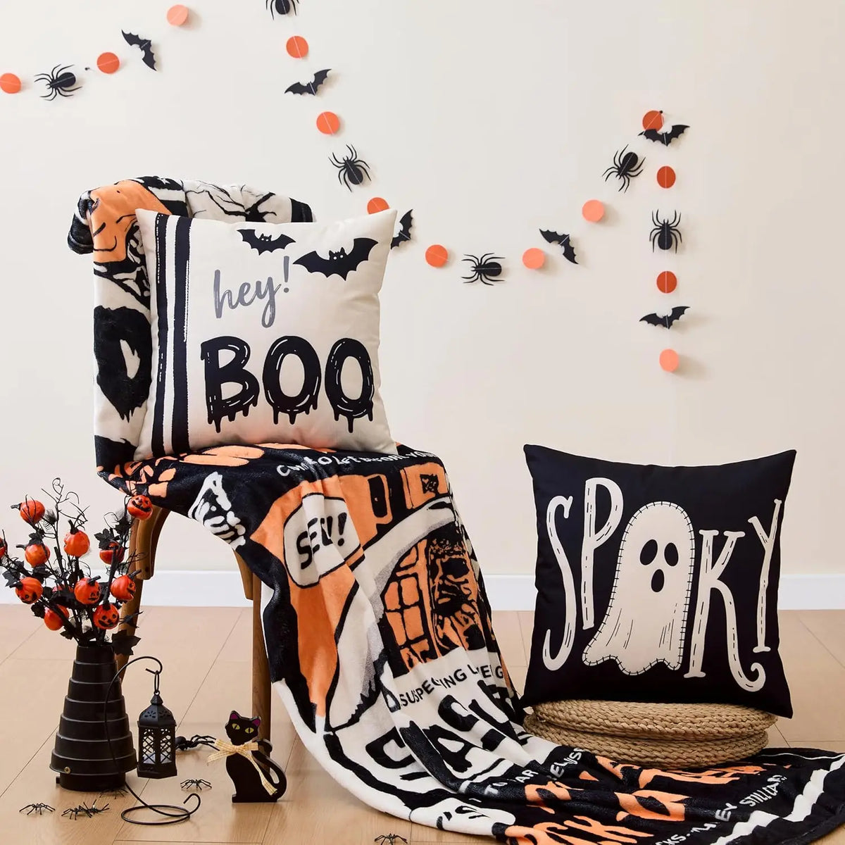 Halloween Ghost Bat Striped Sofa Pillow Covers