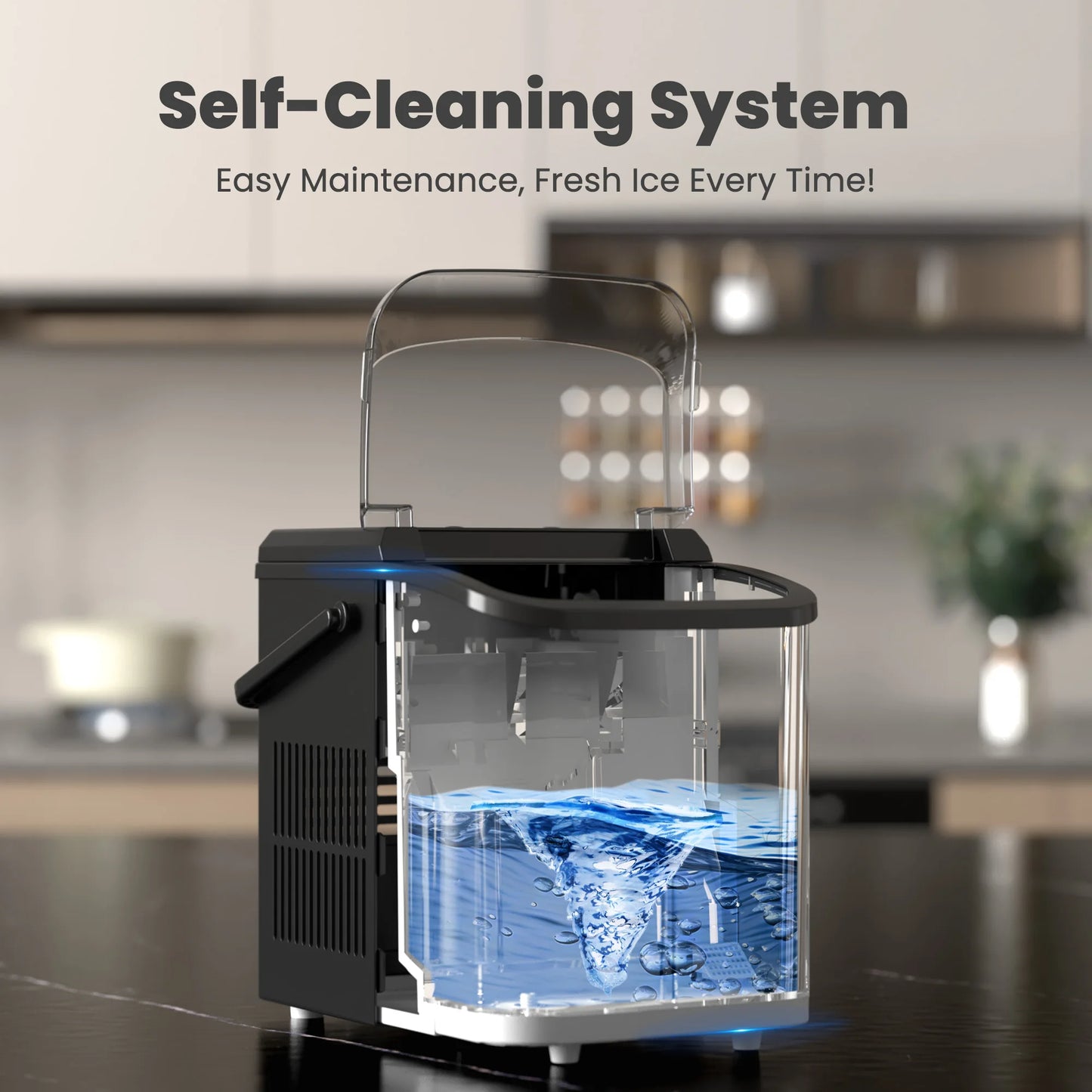 Compact Countertop Ice Maker With Self Cleaning Design