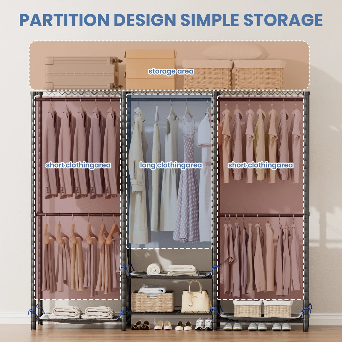 Portable Metal Clothes Rack Storage Organizer Hanging Rod