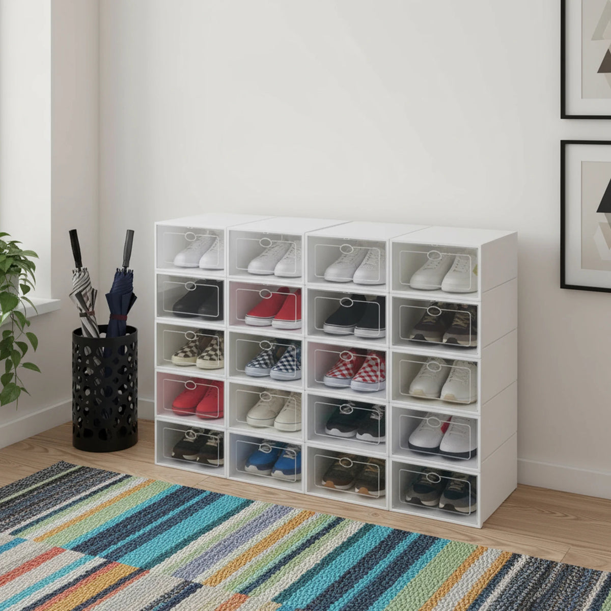 Stackable Foldable Shoe Storage Boxes With Clear Doors