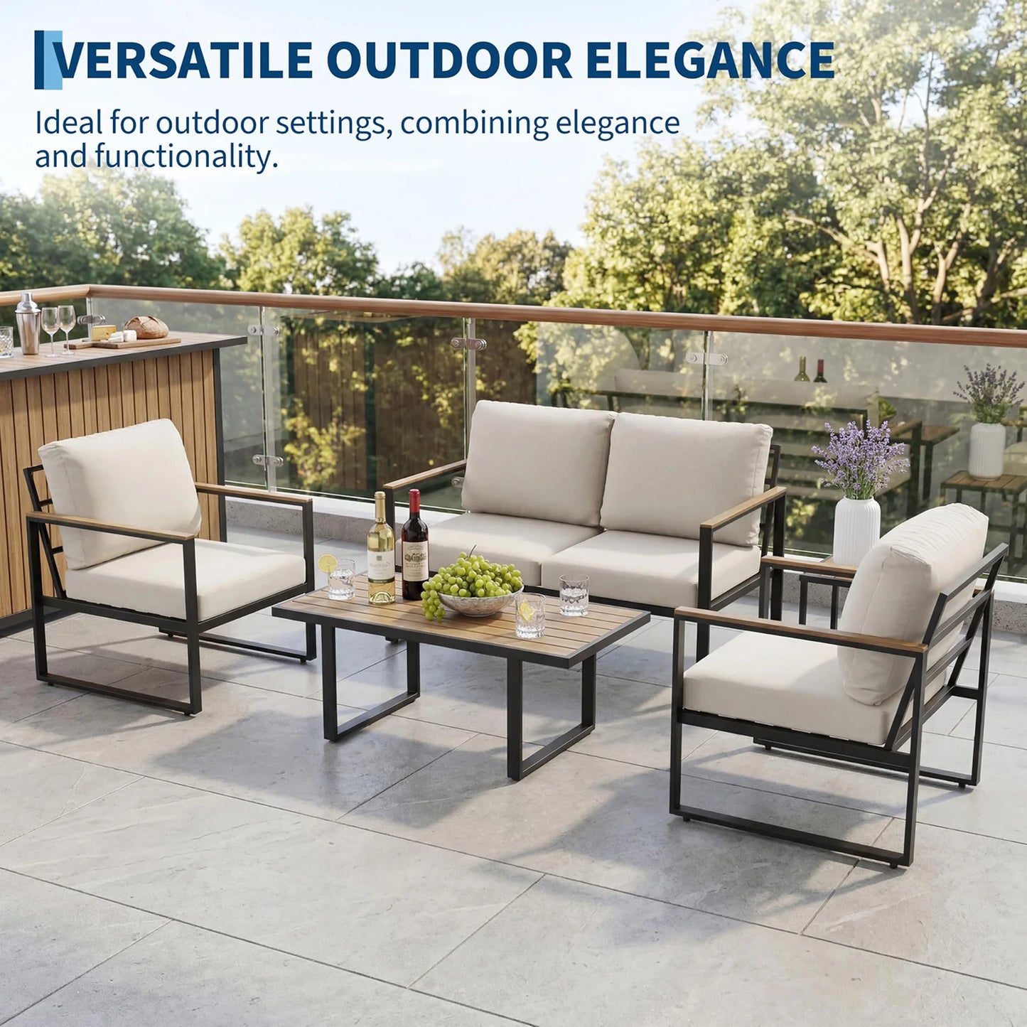 HobbyLane Modern Patio Sectional Sofa With Coffee Table