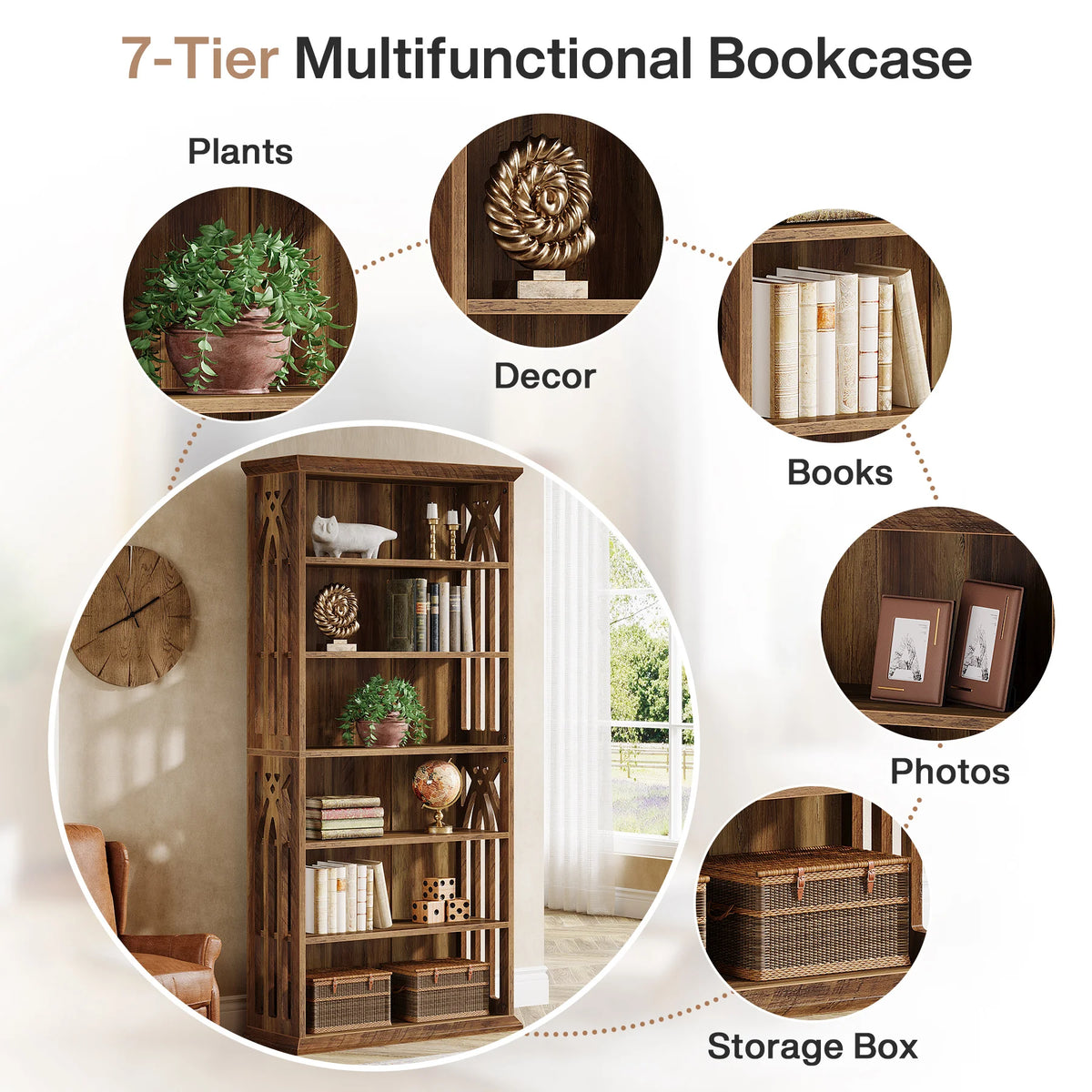 Tribesigns Six Tier Wooden Bookcase Freestanding Organizer