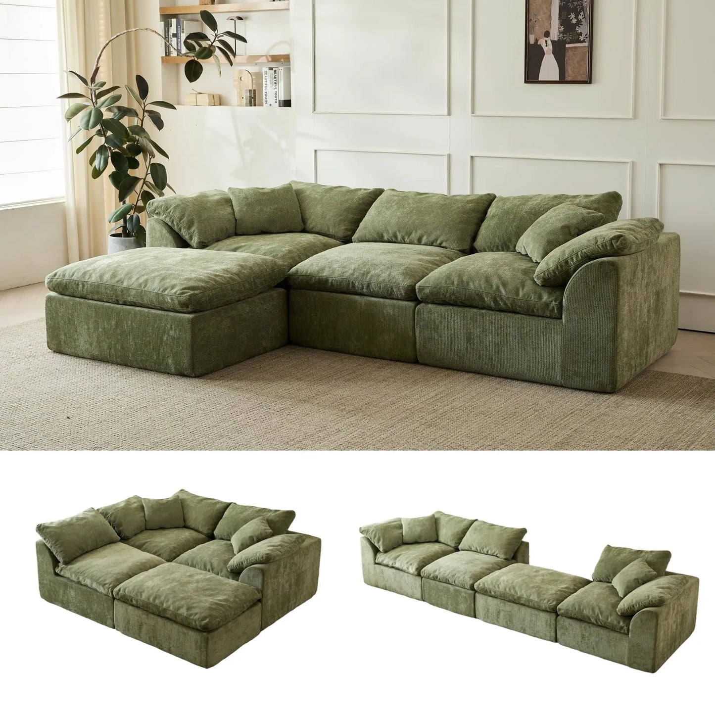 Yeflixvrau Modern Cloud L Shaped Chenille Sofa