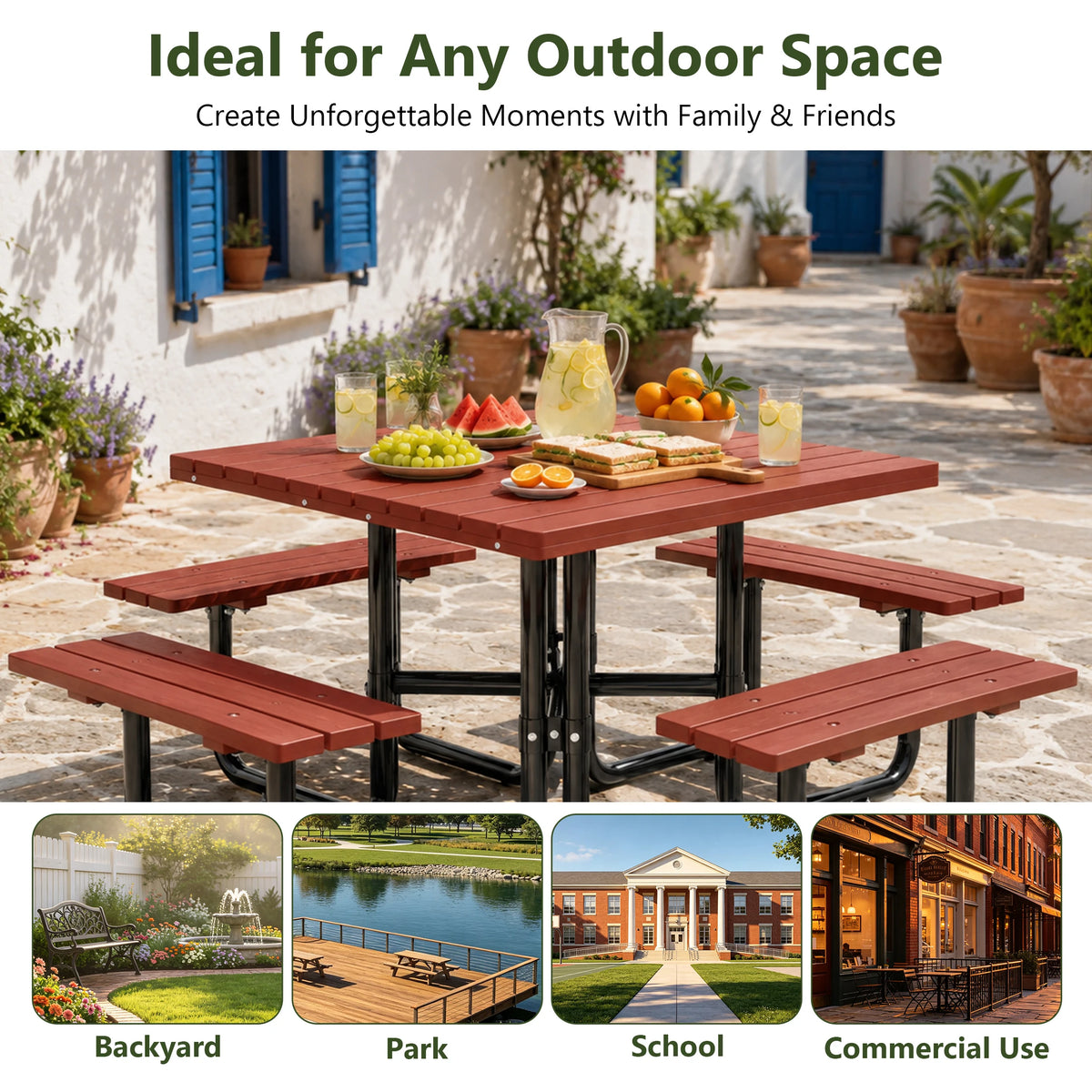 Square Outdoor Picnic Table With Built In Benches