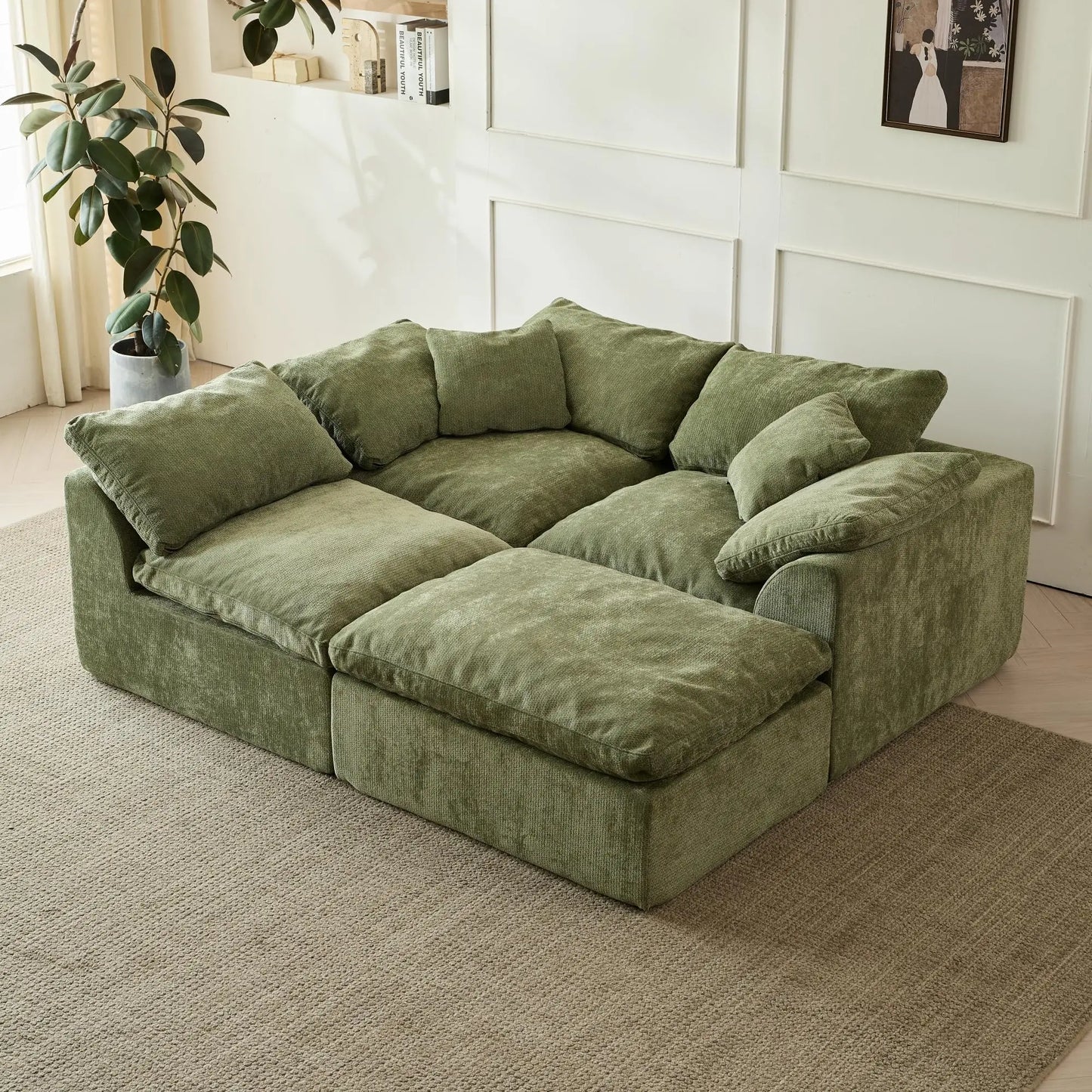 Yeflixvrau Modern Cloud L Shaped Chenille Sofa