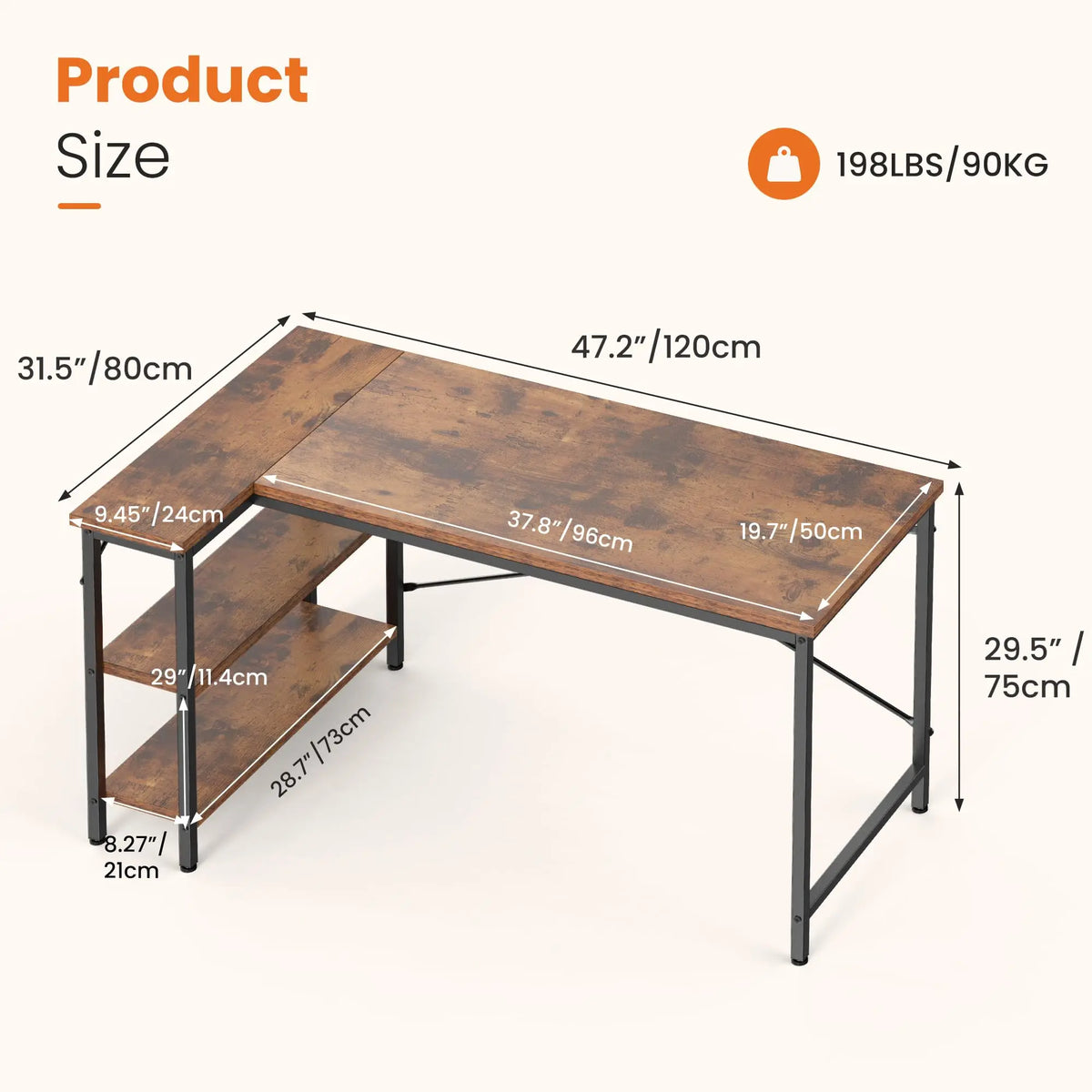 JHK L Shaped Computer Desk With Storage Shelves