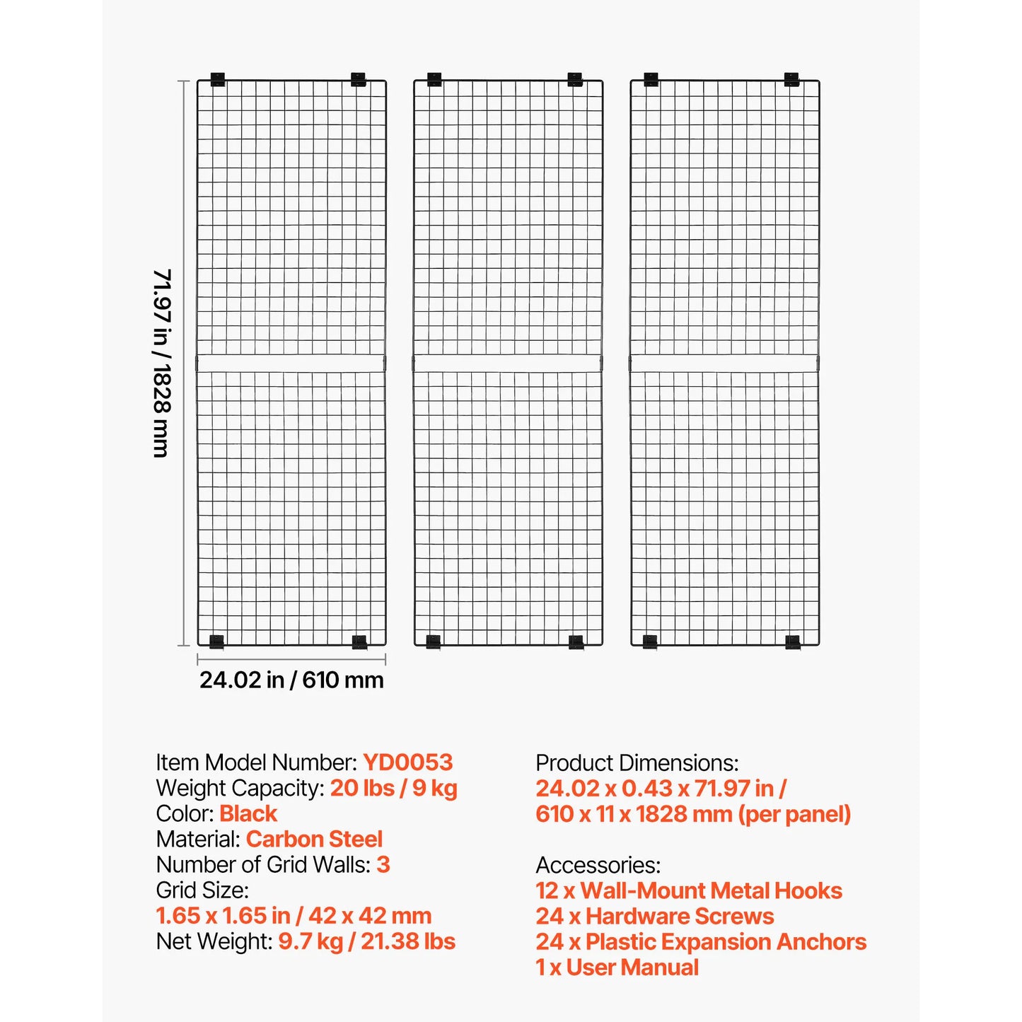 SucceBuy Carbon Steel Wire Grid Display Rack Panel