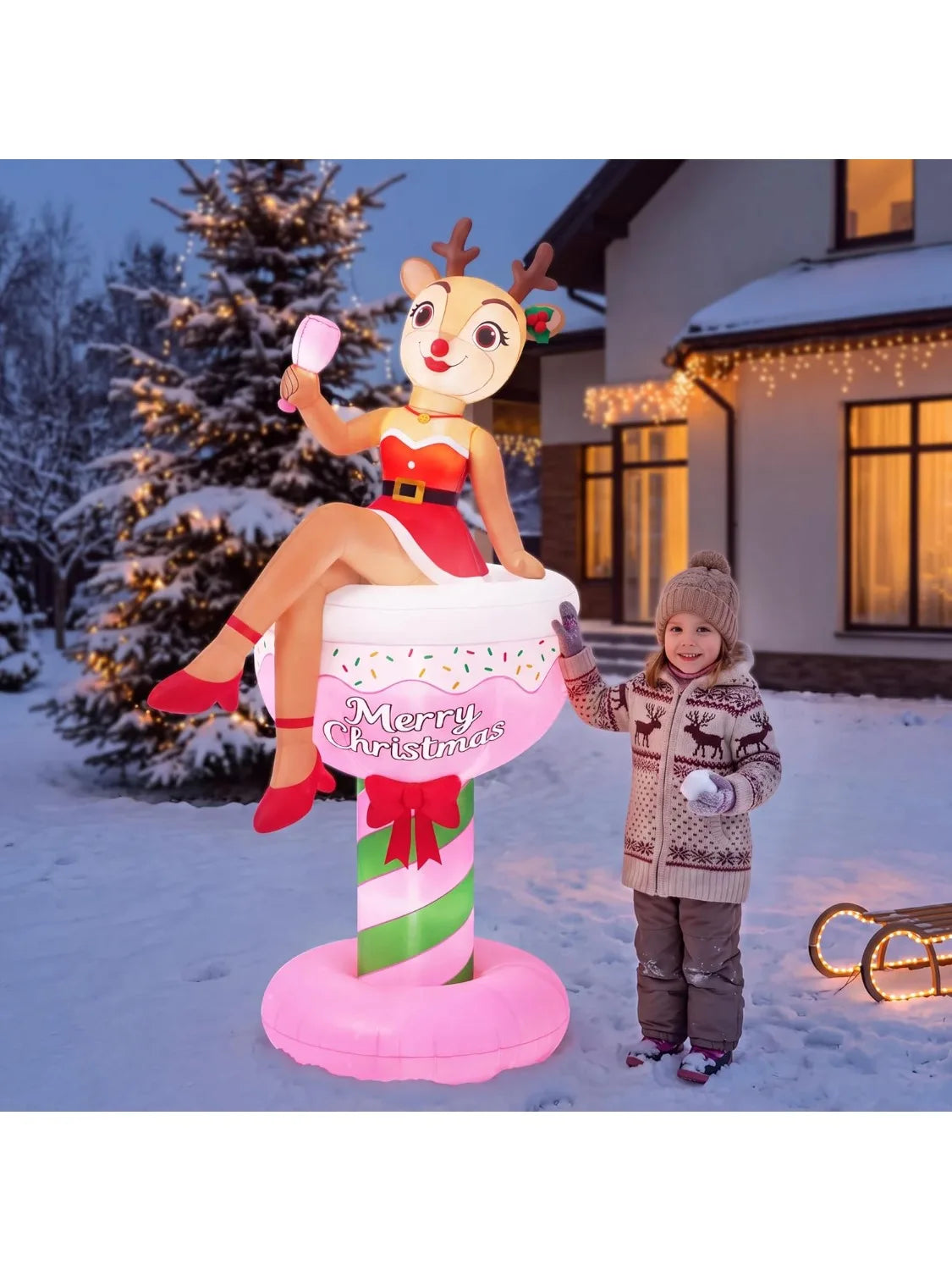 Joyfy Inflatable Reindeer Cocktail Glass Christmas Decor