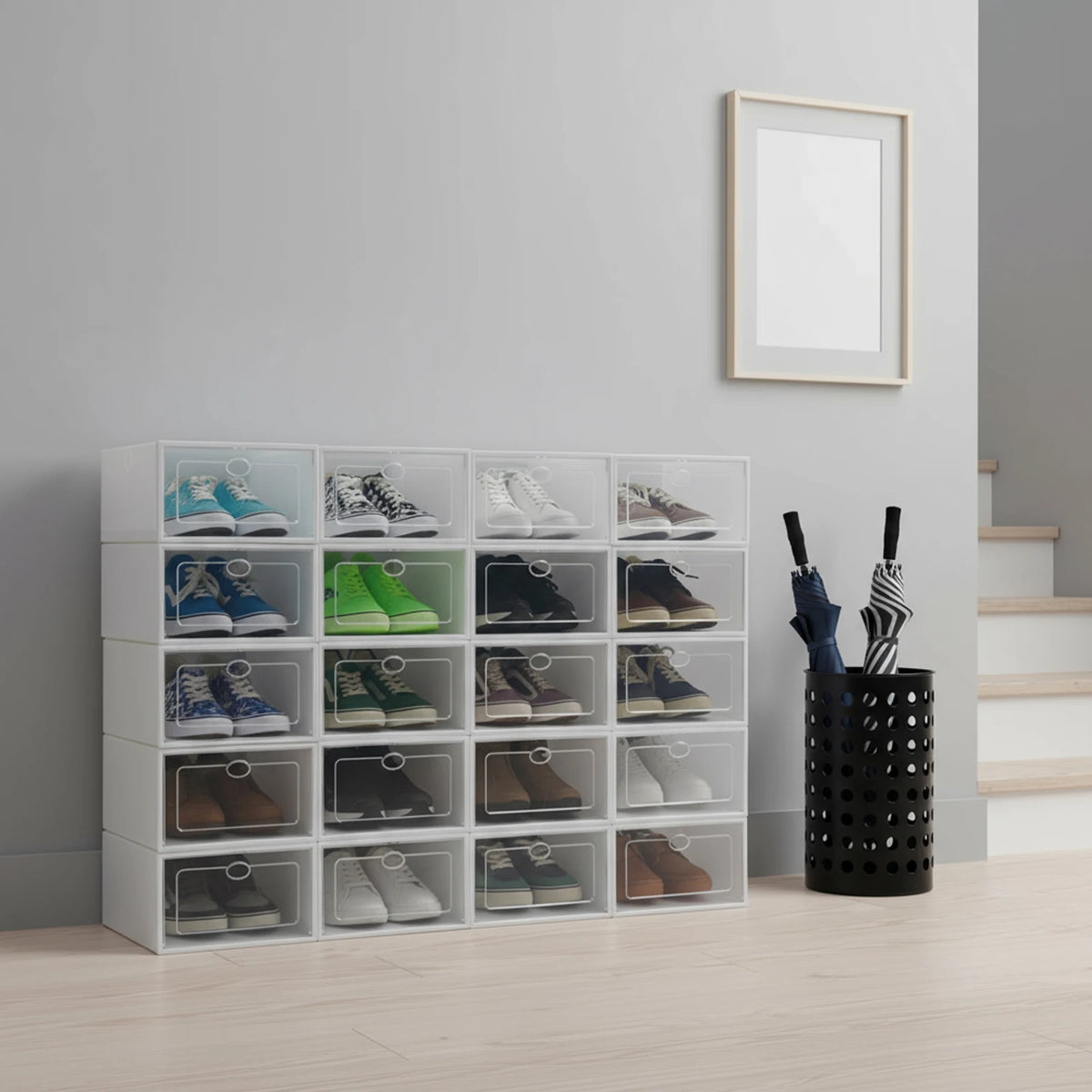Stackable Foldable Shoe Storage Boxes With Clear Doors