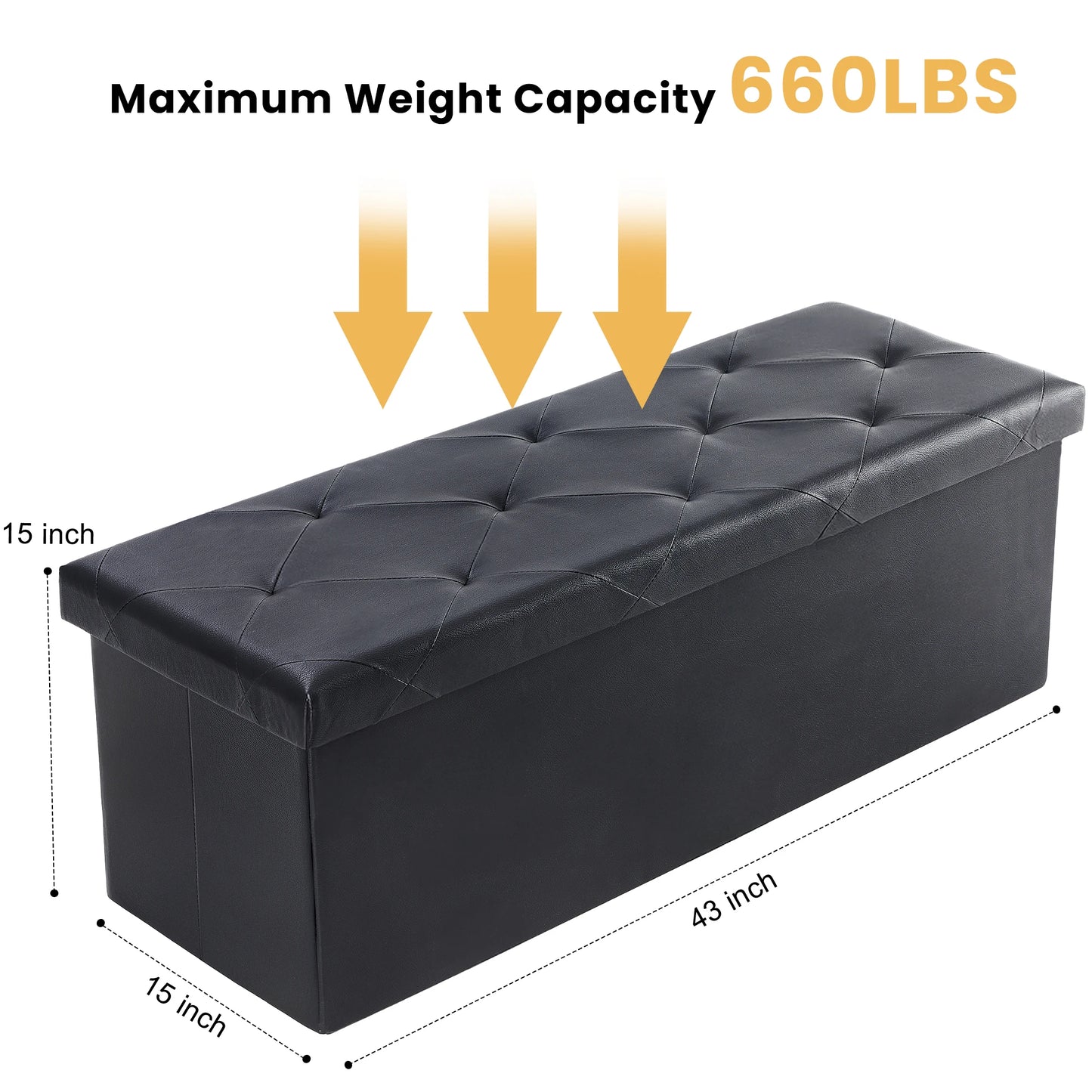 JHK Synthetic Leather Folding Storage Ottoman Bench
