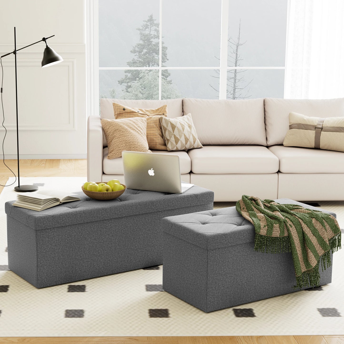 JHK Foldable Hidden Storage Ottoman Bench