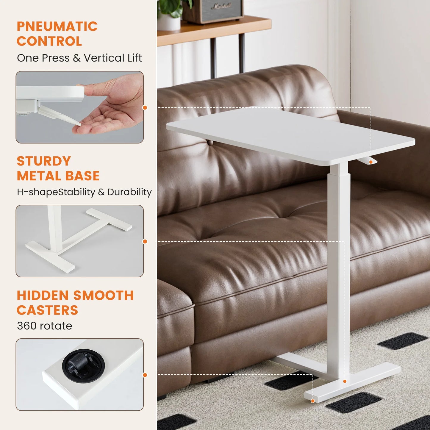 JHK Overbed Bedside Table With Adjustable Height Desk