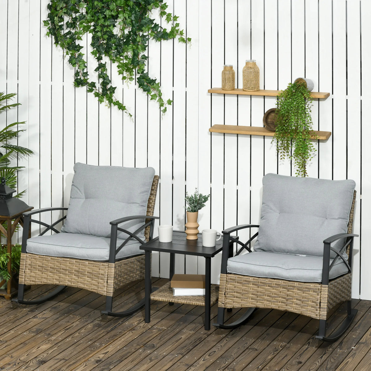 Outsunny Wicker Patio Bistro Set With Cushions