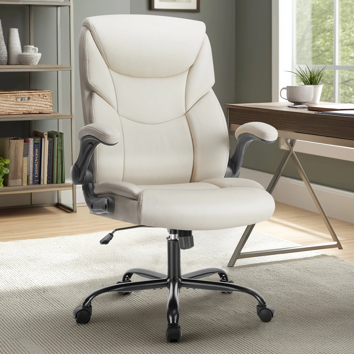 JHK Ergonomic Office Chair Heavy Duty Task Desk Chair with Flip-up Arms PU Leather Adjustable Swivel Rolling Gaming Chair