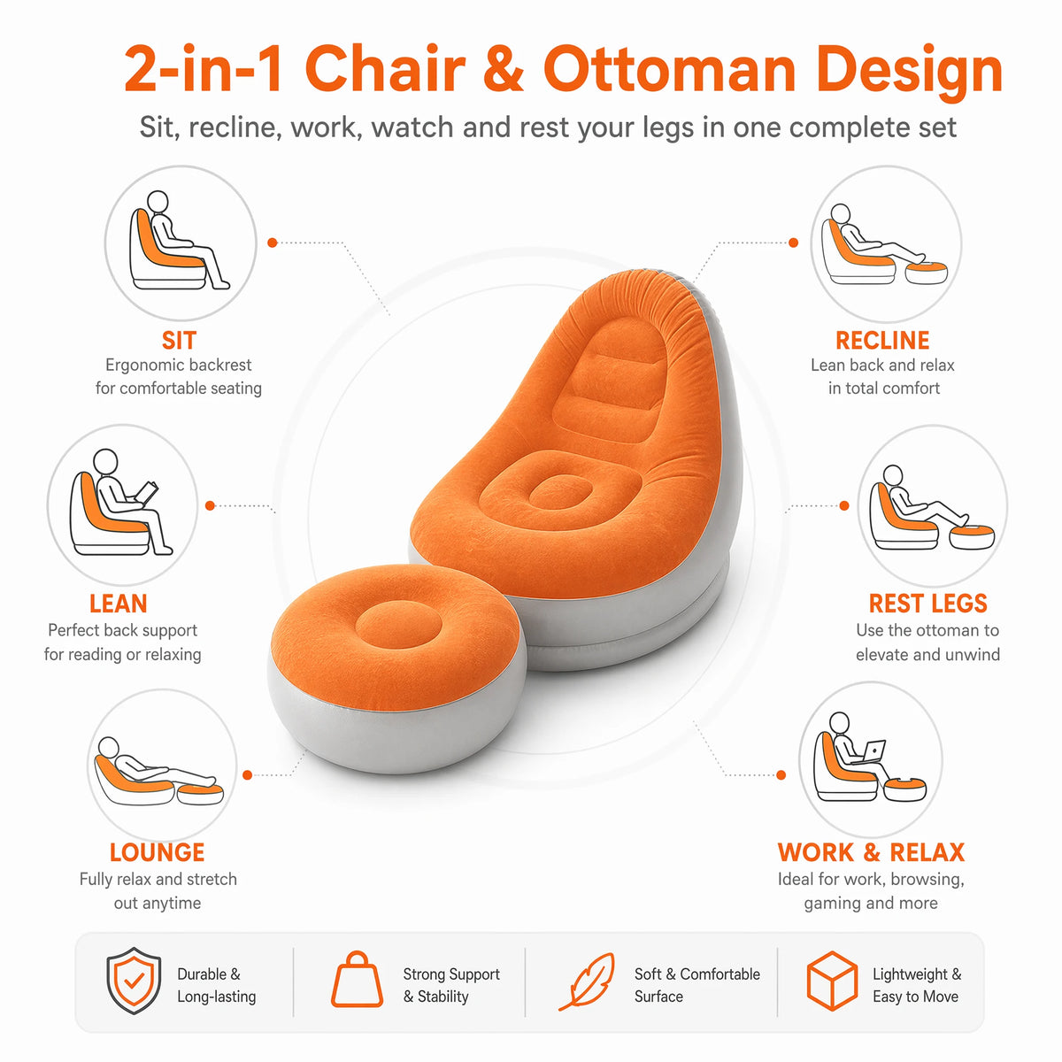 Wonflex Inflatable Flocking Sofa Set With Footstool