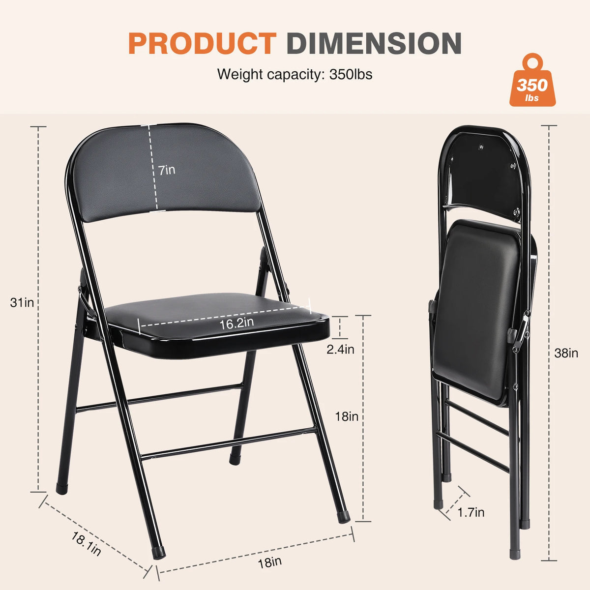 JHK Faux Leather Padded Folding Chair