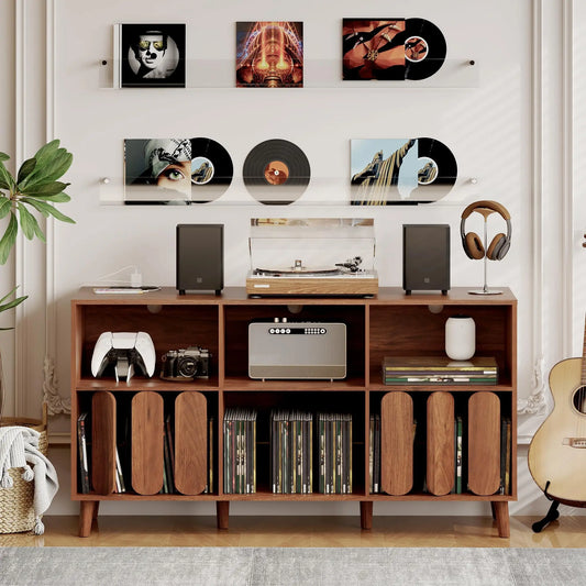 HiMISS Vinyl Record Storage Cabinet With Charging Station