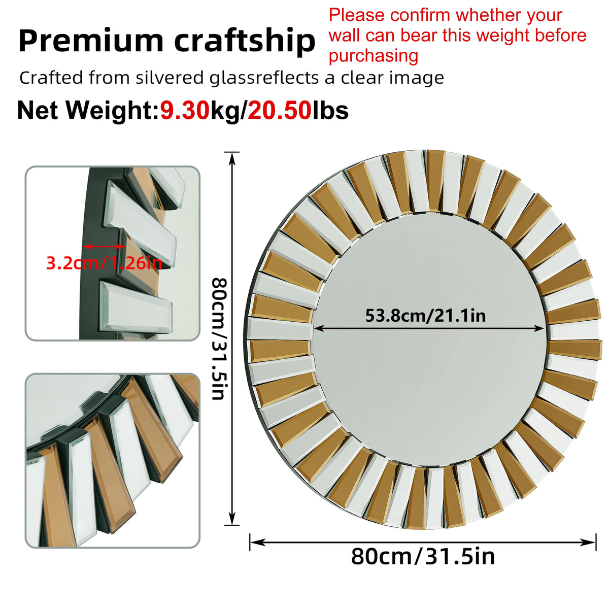 Round Starburst Decorative Wall Mirror for Home Decor