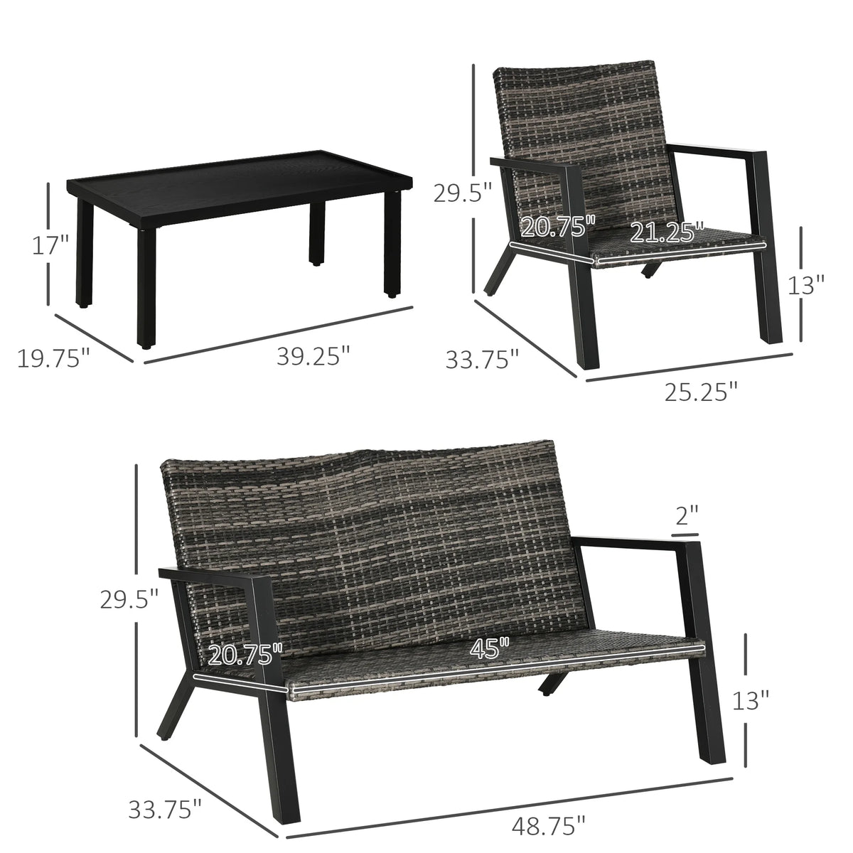 Outdoor Wicker Patio Furniture Set 4 Piece Rattan