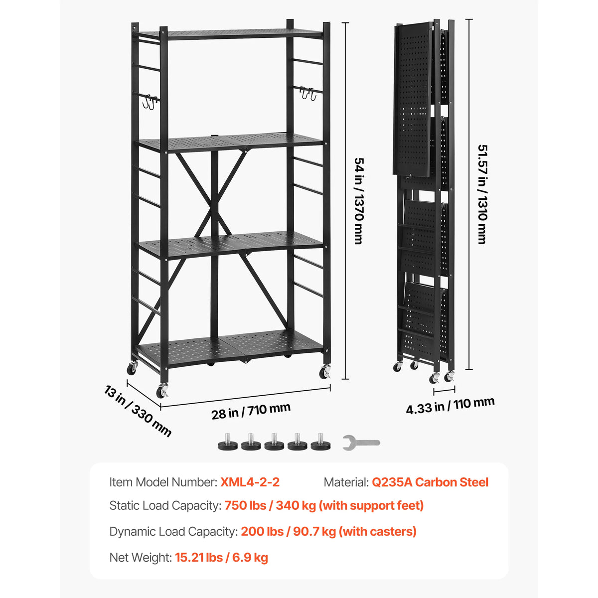 SucceBuy Foldable Mobile Metal Storage Shelf Organizer