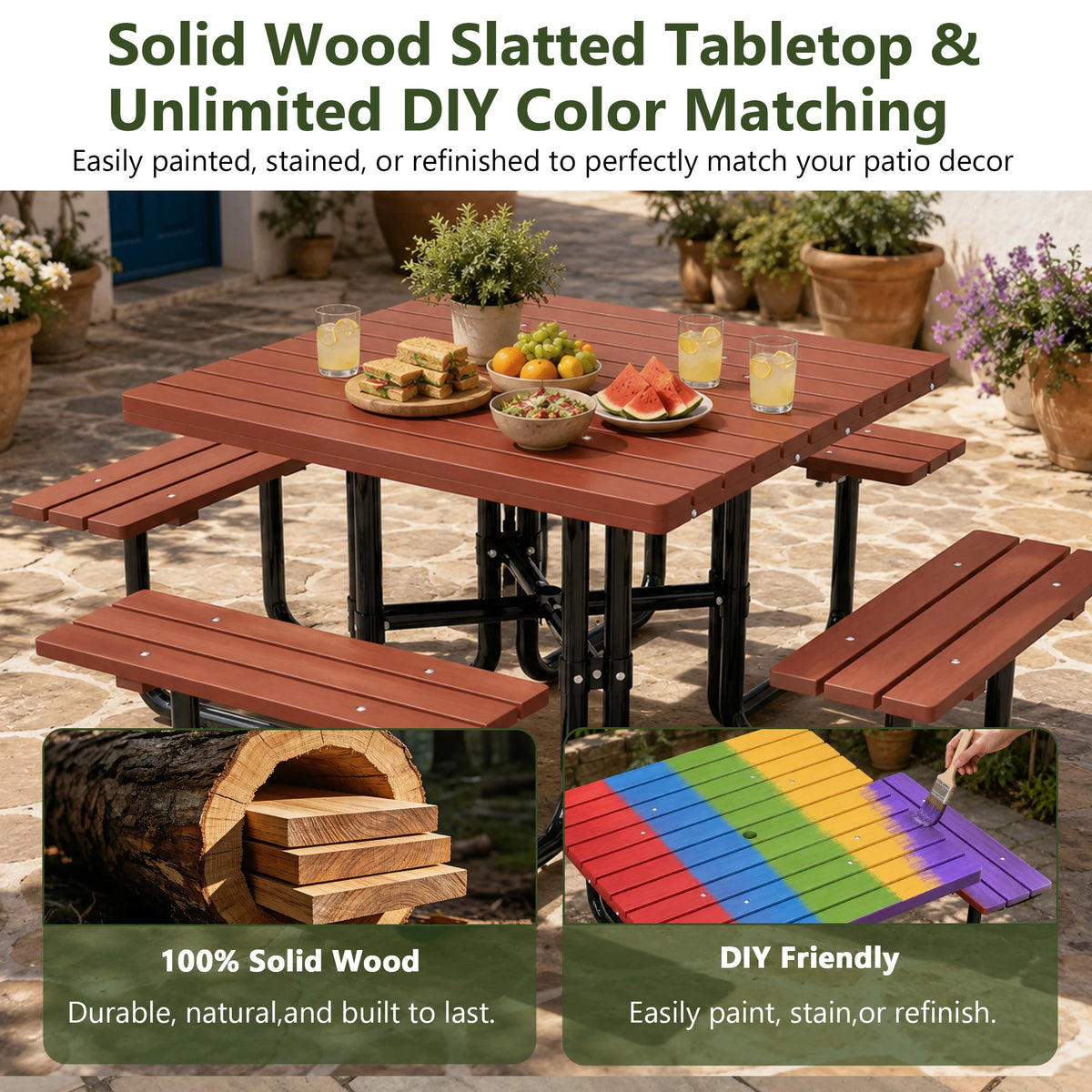 Square Outdoor Picnic Table With Built In Benches