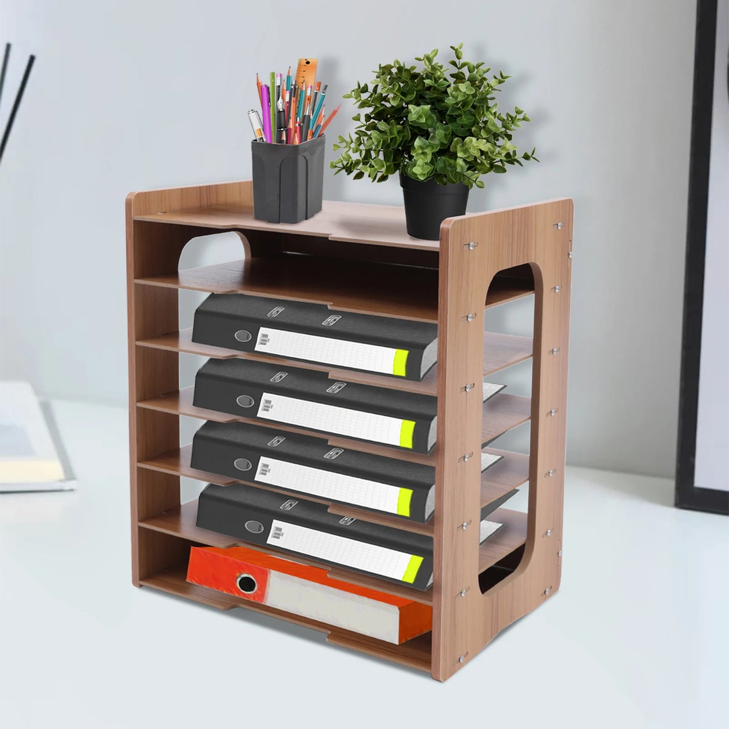 Wooden 7 Tier Office Paper Organizer Desk File Tray