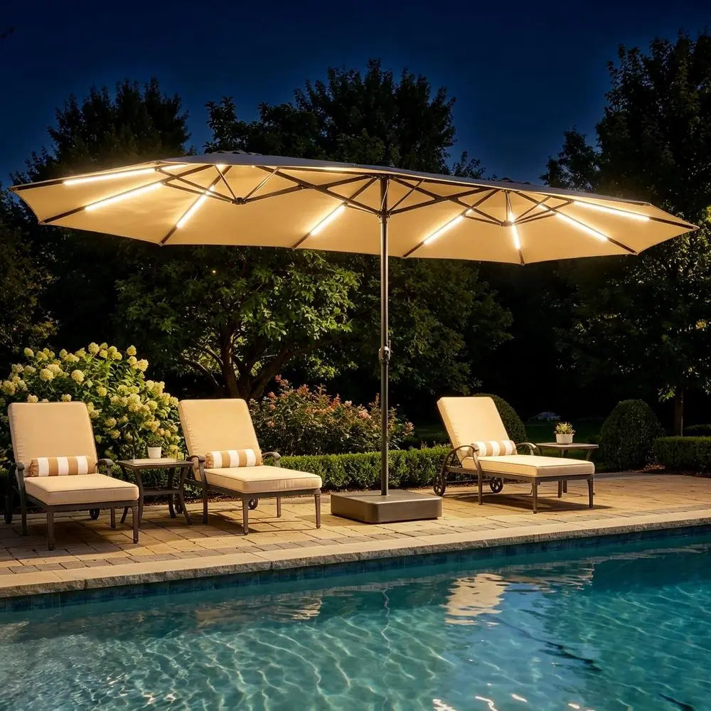 Lighted Outdoor Patio Umbrella With Crank