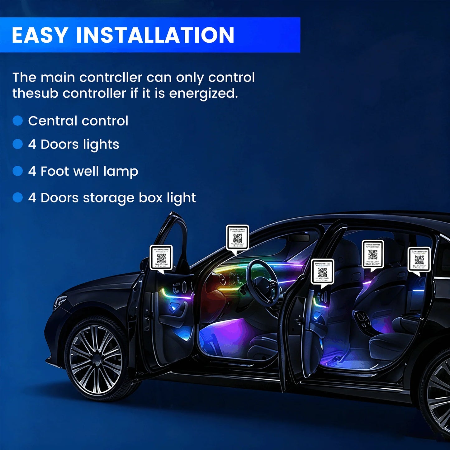 Interior Car LED Strip Lights With App Control RGB Kit