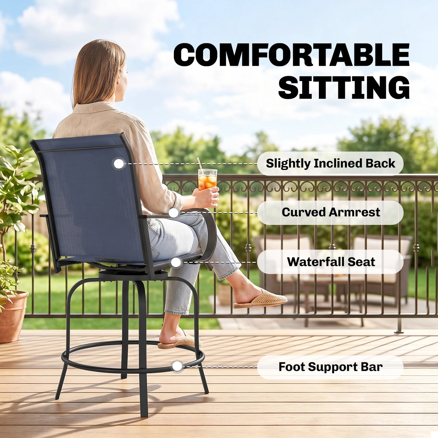 Outsunny Outdoor Bar Stools With Armrests