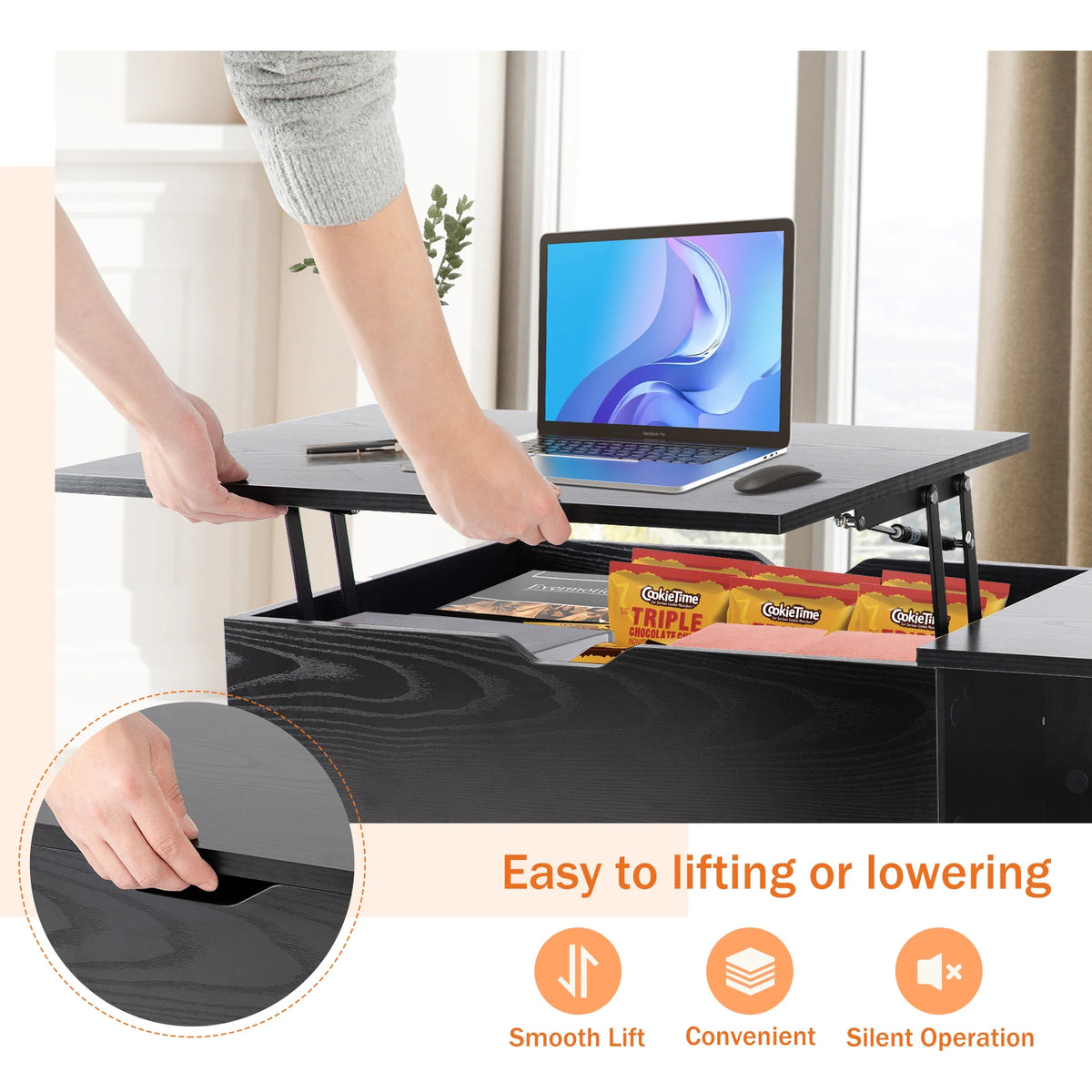 JHK Lift Top Coffee Table With Storage Shelf