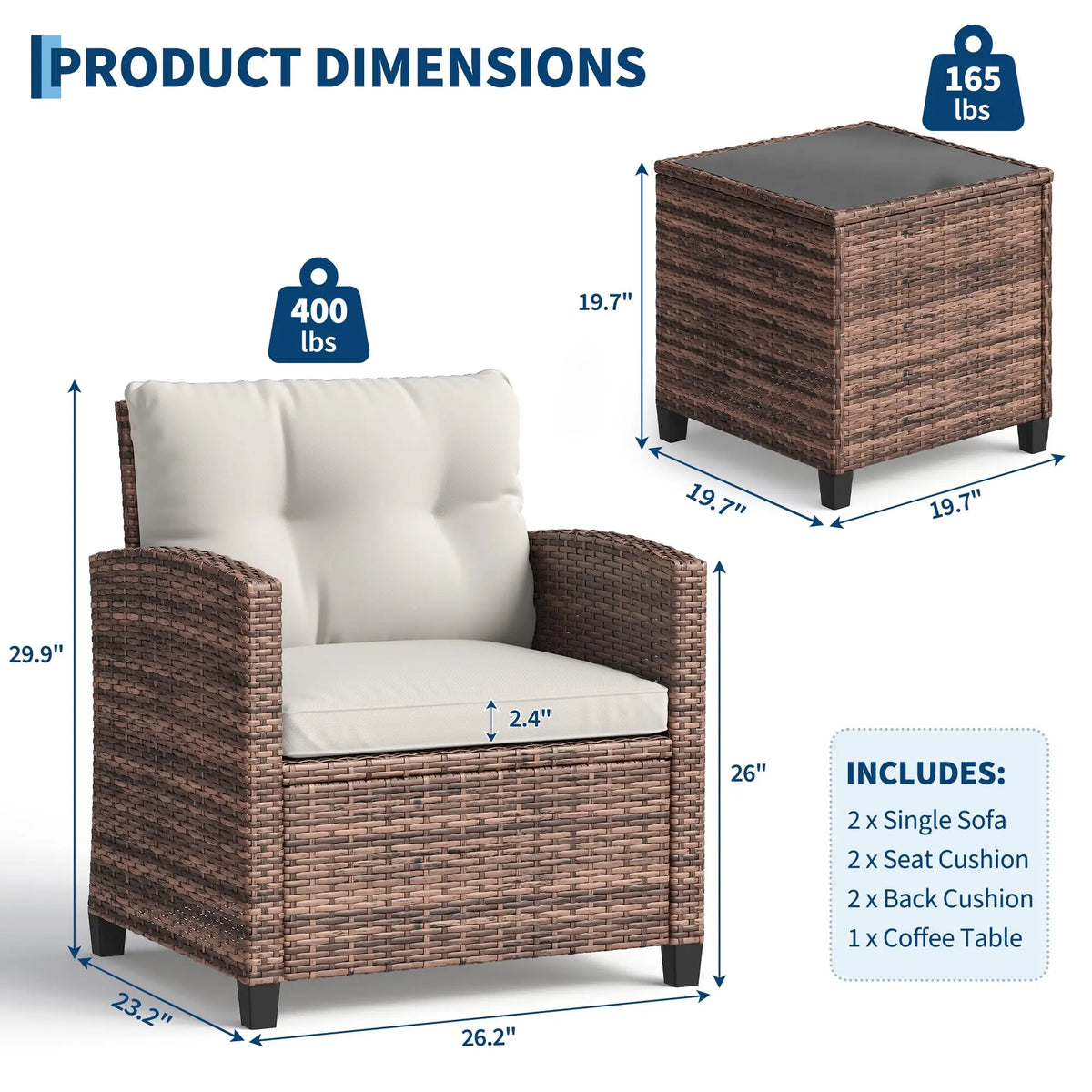 HiMISS Outdoor Wicker Bistro Set With Coffee Table