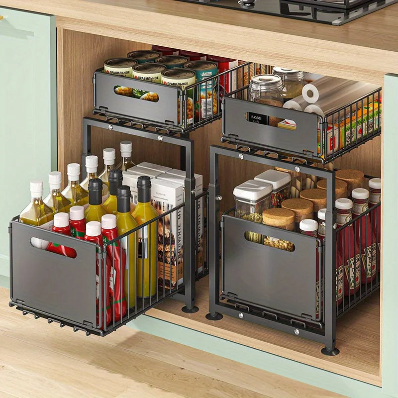 AEHOME 2 Tier Slide Out Cabinet Organizer Under Sink