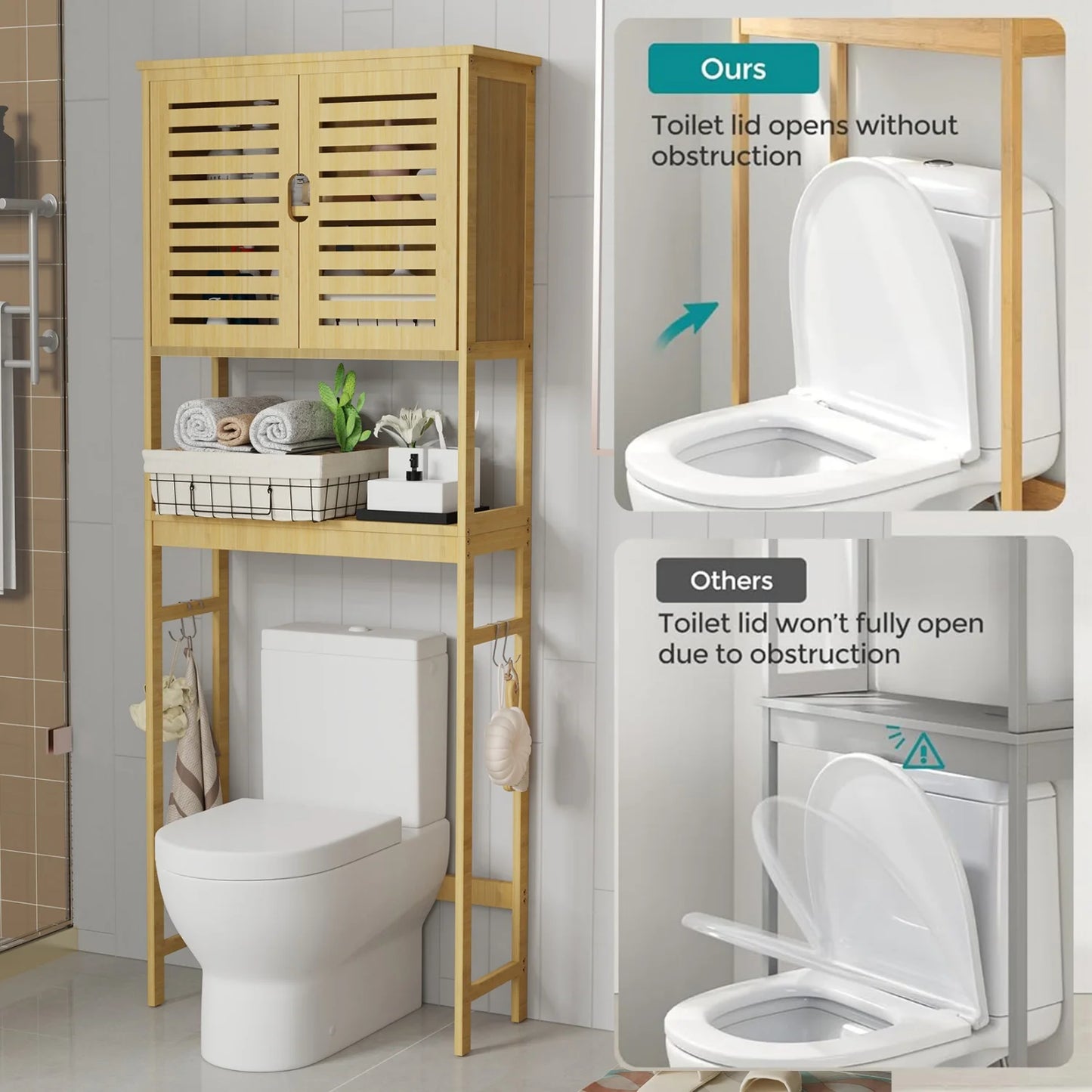 Bamboo Over The Toilet Bathroom Storage Rack