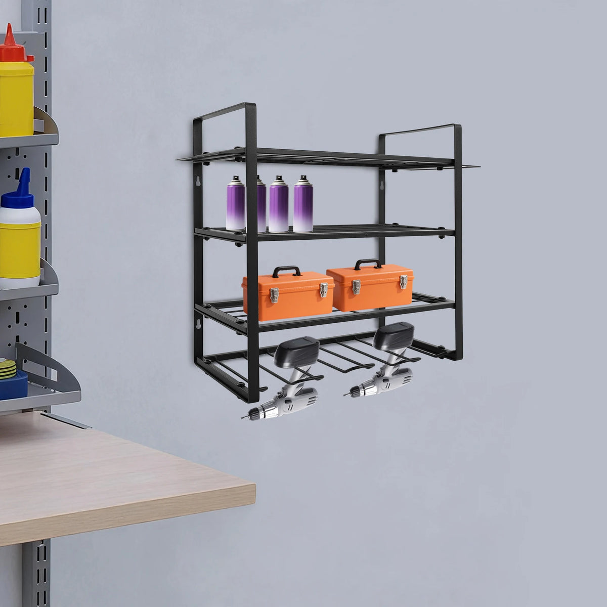 Wall Mounted Carbon Steel Tool Organizer Rack