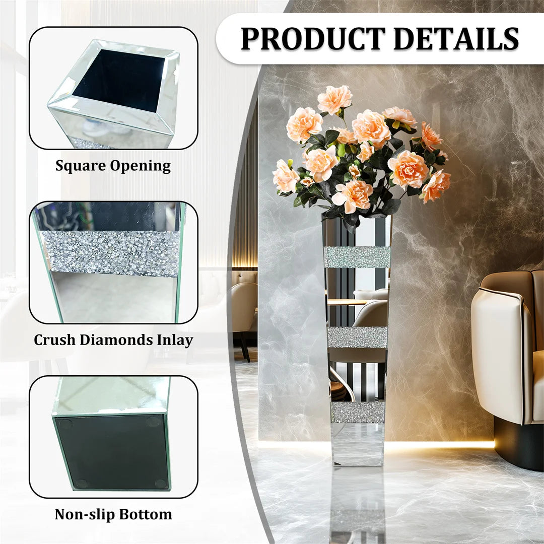 Modern Mirrored Crystal Floor Flower Vase
