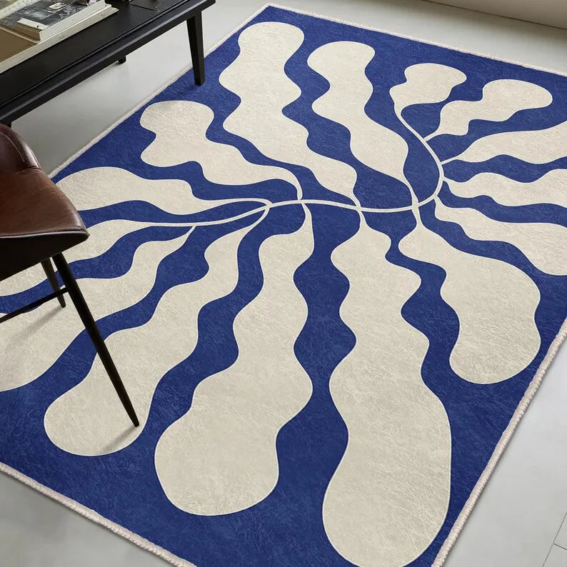 Flowing Blue Ripple Area Rug Abstract Organic Design Modern Square Carpet  Home Accent