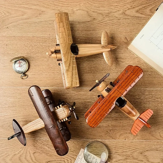 Retro wooden airplane model-creative home desktop decoration ornaments, creative crafts, home desktop decoration artworks.